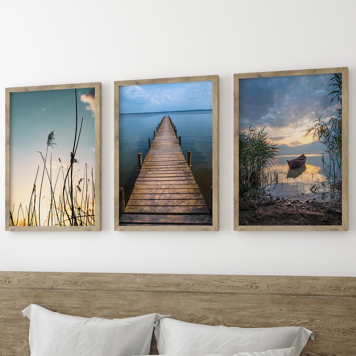 Eviepops Prints Boat On The Lake Relaxing Landscape Set of 3 Unframed Wall Prints, Natural Photo Art, Home Décor, Boat