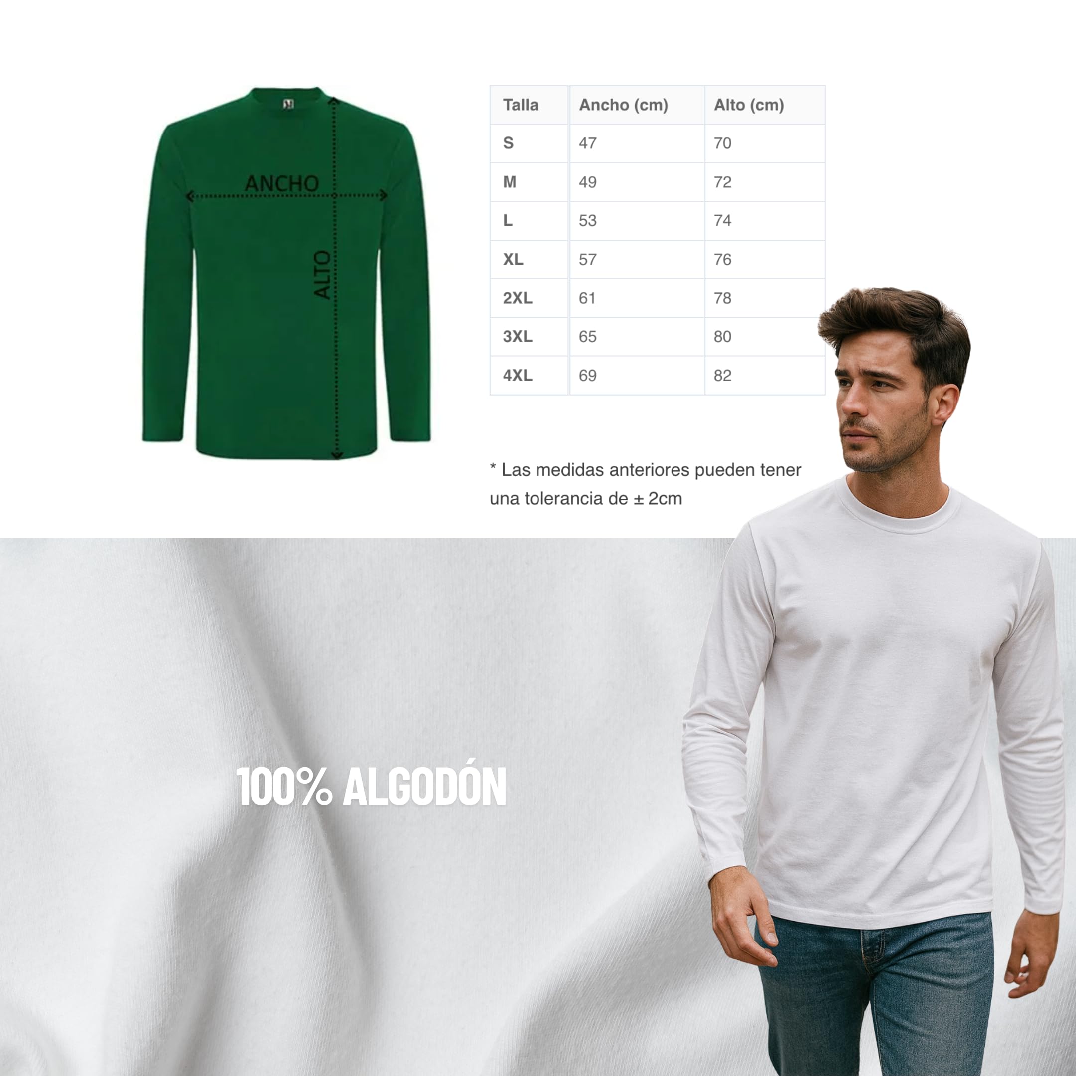 Roly Pack 5 Camisetas Manga Larga Hombre Extreme 1217 – Camisetas básicas 100% algodón, cómodas, Lisas y Resistentes