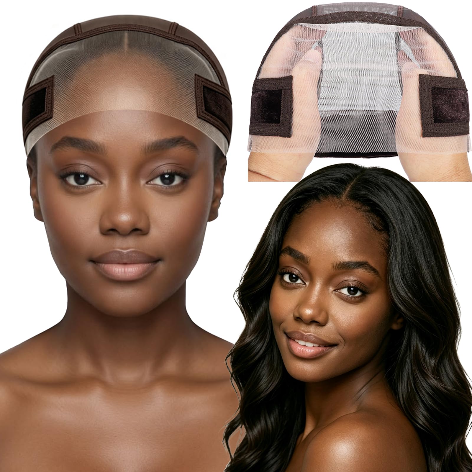 Wig Grip Cap for Glueless Wigs 11x5 Extra Wide Transparent Lace Wig Cap Brown