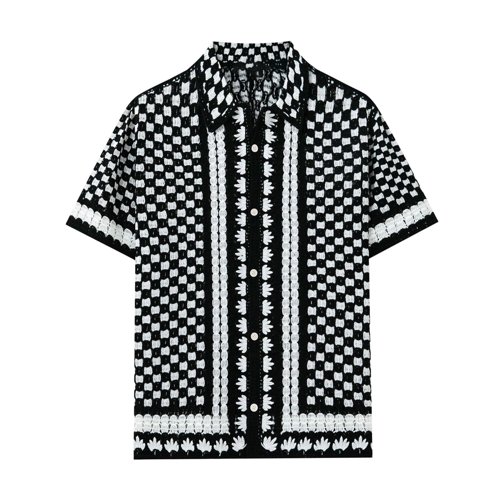 Camicia da uomo a maniche corte, per il tempo libero, con scollo a V, con colletto a risvolto, a righe, hawaiana, da spiaggia, da spiaggia