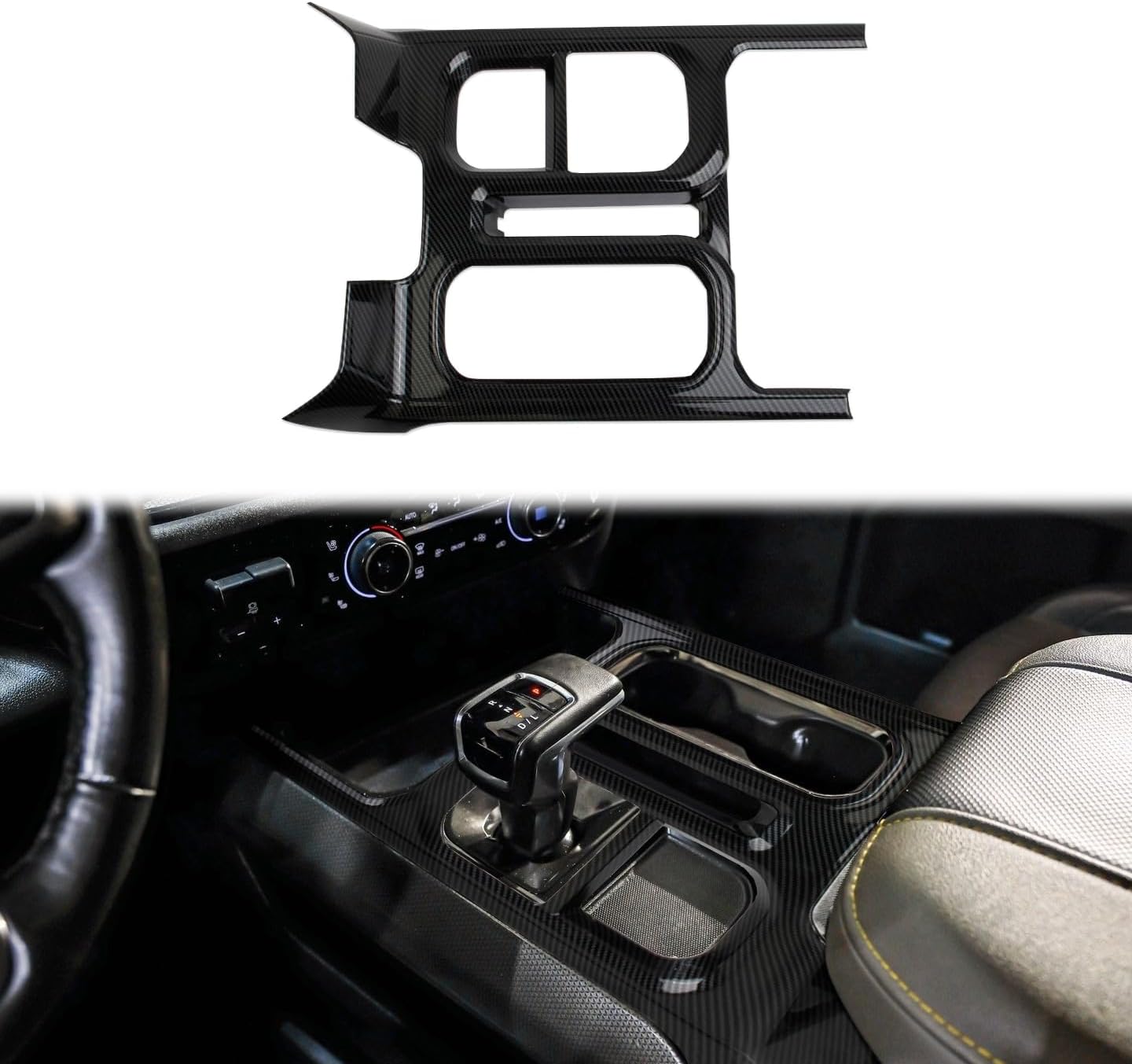 Carbon Fiber Style Interior Center Control Gear Shift Panel Cup Holder Cover Trim Accessories for 2022-2026 GMC Sierra/Chevrolet Silverado 1500