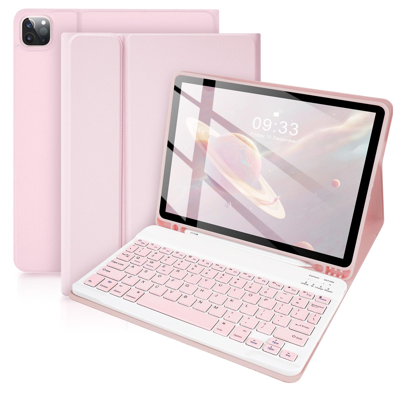 SOPPY Custodia con Tastiera per iPad Air 11 pollici (M3 2025 / M2 2024) e Air 4a/5a Gene e iPad Pro 11 pollici (1a/2a/3a/4a), Cover con Tastiera Staccabile, con Slot per Penna Stilo, Rosa