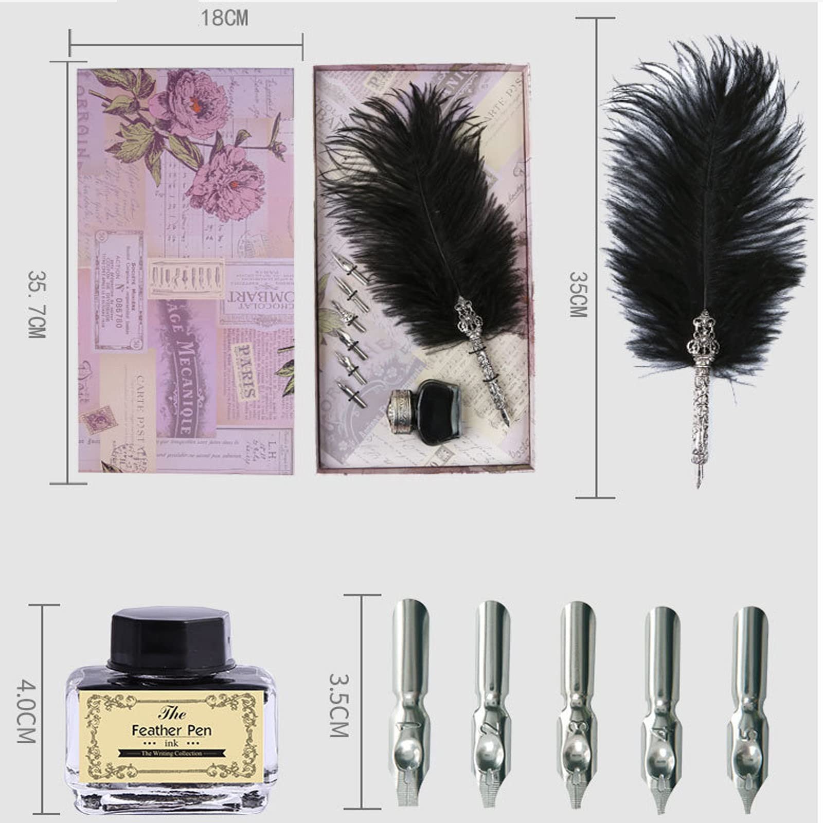 Zestaw piór do kaligrafii, Zestaw piór kaligraficznych Feather Pen Zestaw piór gęsich i atramentu(Purple)