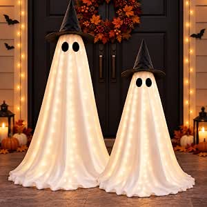 Cuvowise 2-Pack Adjustable Light-Up Halloween Ghost Decorations