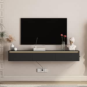 Amazon.com: Varelynn Black Floating TV Stand Wall Mounted with LED ...