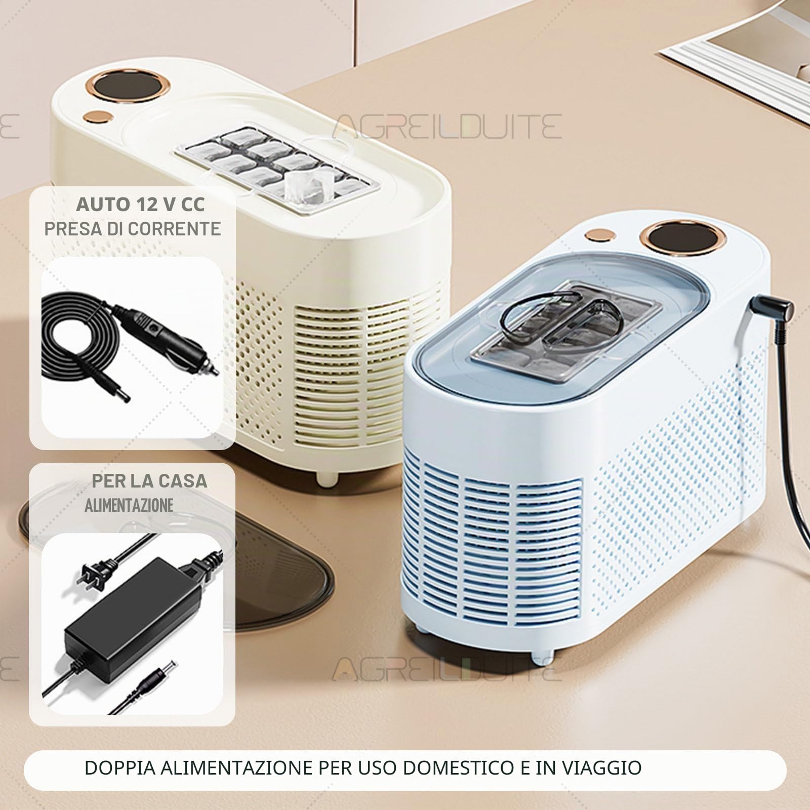 Mini fabbricatore di Ghiaccio Portatile, fabbricatore di Ghiaccio per Auto da 12 V con Doppia Alimentazione CA e CC, Produzione di Ghiaccio Rapida in 10-15 Minuti Creamy-White