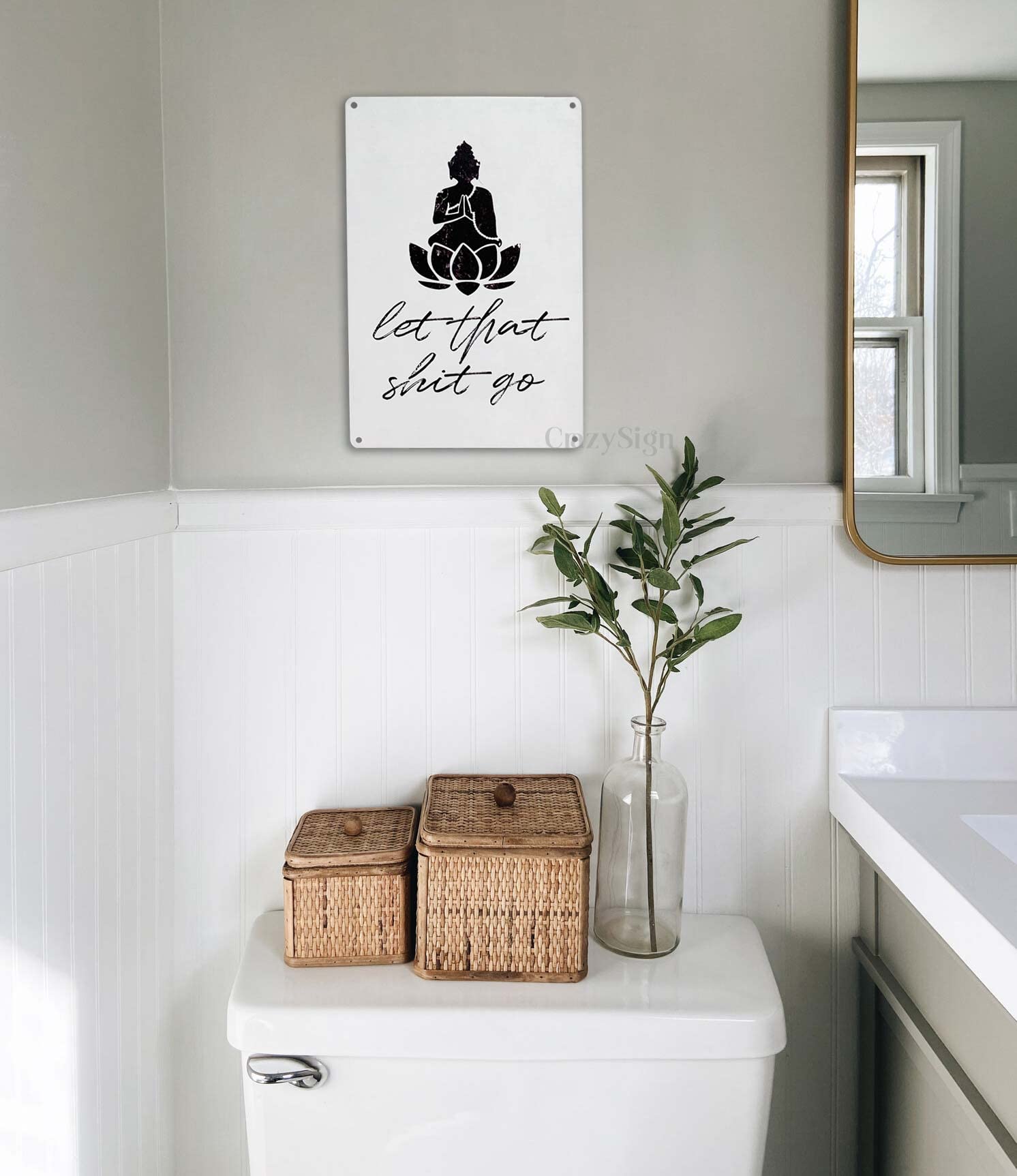 Targa Umoristica Da Bagno 'Let That Shit Go' - Cartello In Alluminio 20x30 Cm Con Scritta Divertente Per Arredo WC - 4