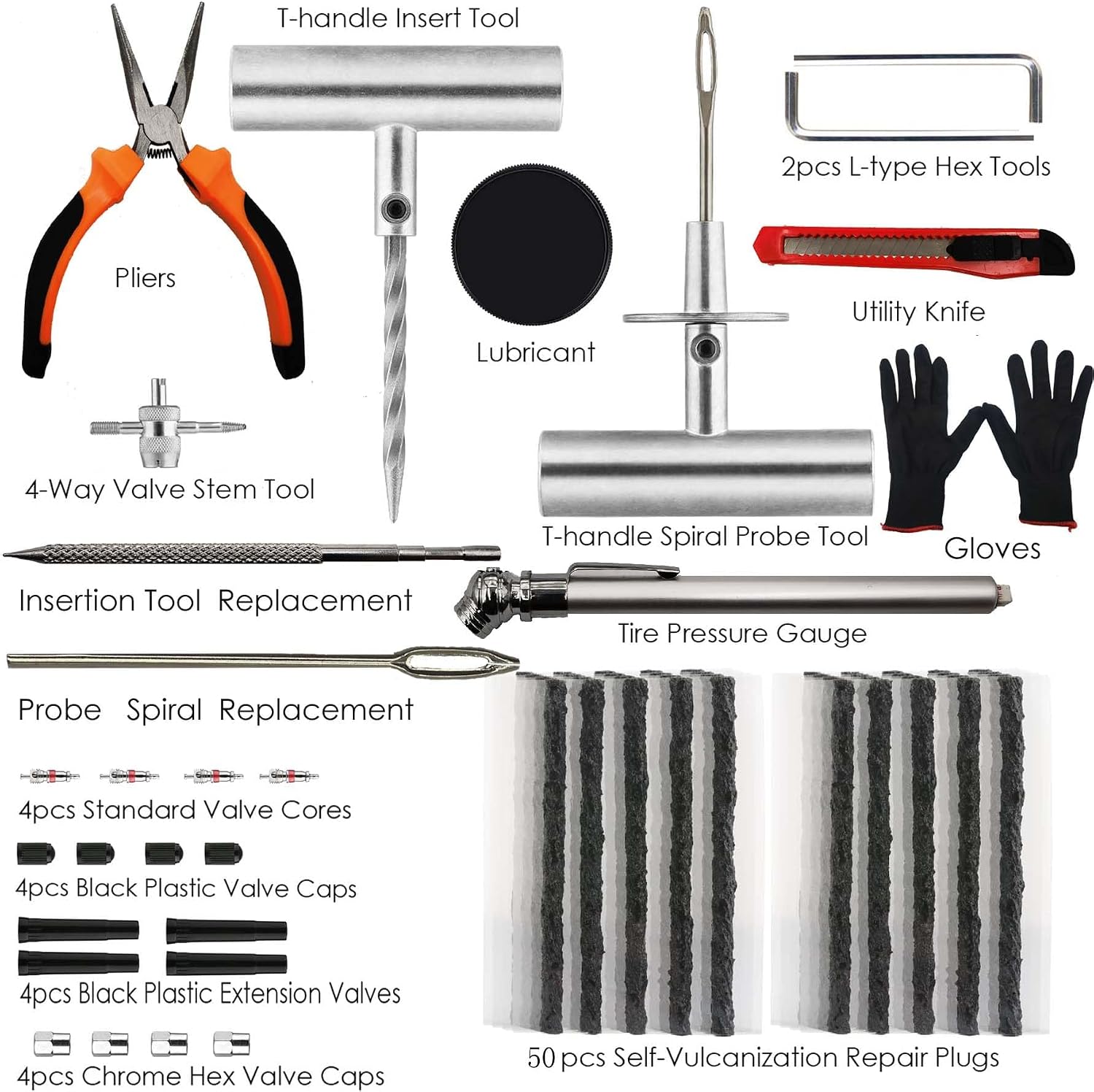 81pcs Tire Repair Kit - Heavy Duty Tools for Car, Motorcycle, Truck, Tractor, Trailer, RV, ATV, SUV - Fix Punctures and Plug Flats with Flat Tire Plug Kit System