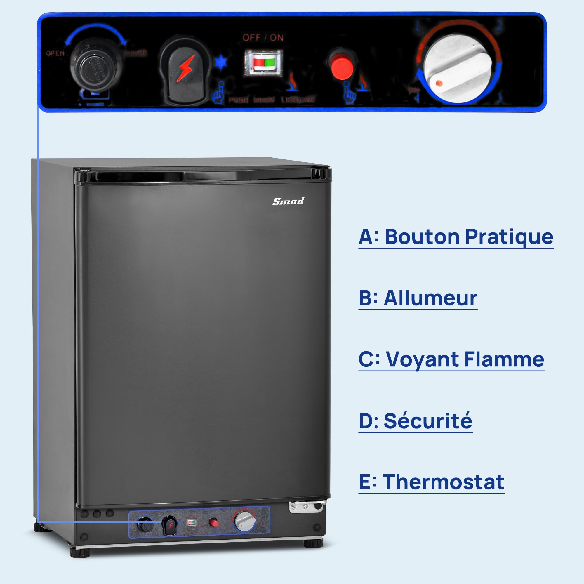 Smad Frigo Trimixte 40L, Réfrigérateur Camping Gaz, Frigo Camping Car pour Caravane Fourgon Camion Chalet Mobile-home, Silencieux, Noir