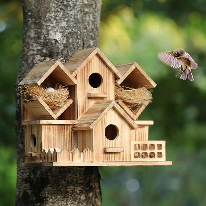 Bird Houses for Outside,Outdoor 4 Hole Bird House Room for