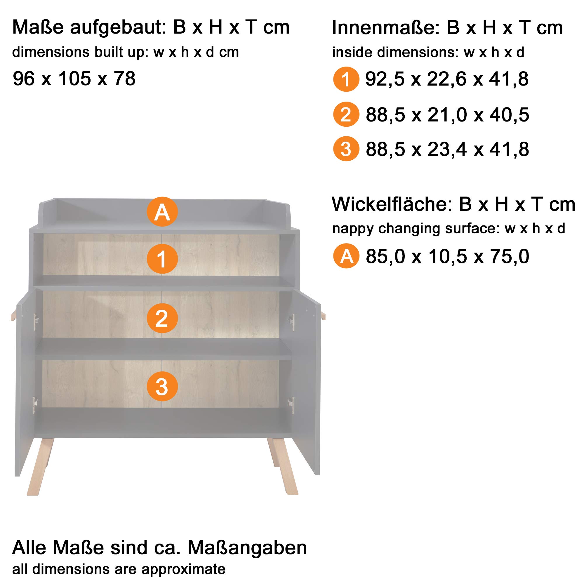 trendteam smart living - Mats - Babyzimmer Kombination - Grau Matt - Kleiderschrank, Wickelkommode, Babybett - mit lackierten Massivholzfüßen und Griffen