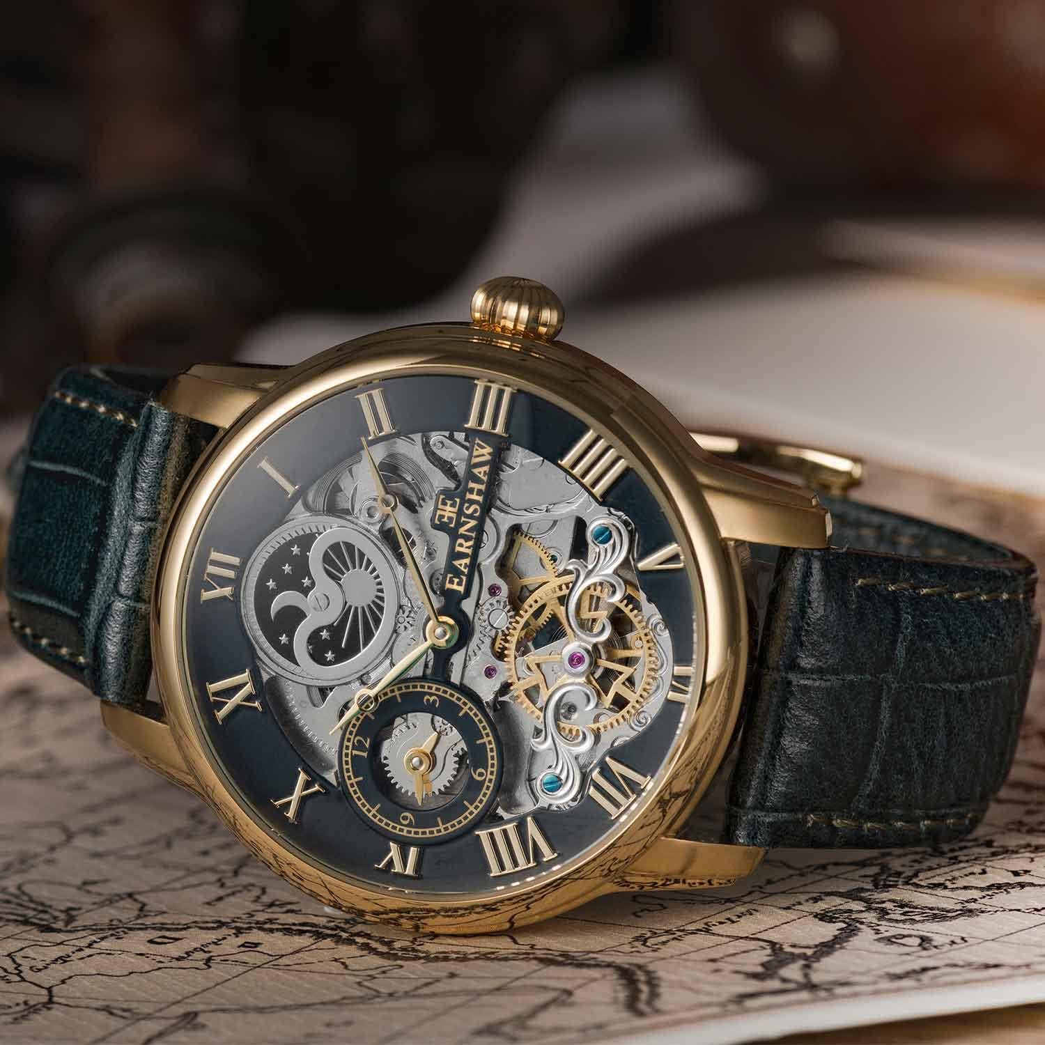 Thomas Earnshaw Men's 44mm Heritage Longitude Dual Time Skeleton Automatic Watch with Solid Stainless Steel Bracelet ES-8006