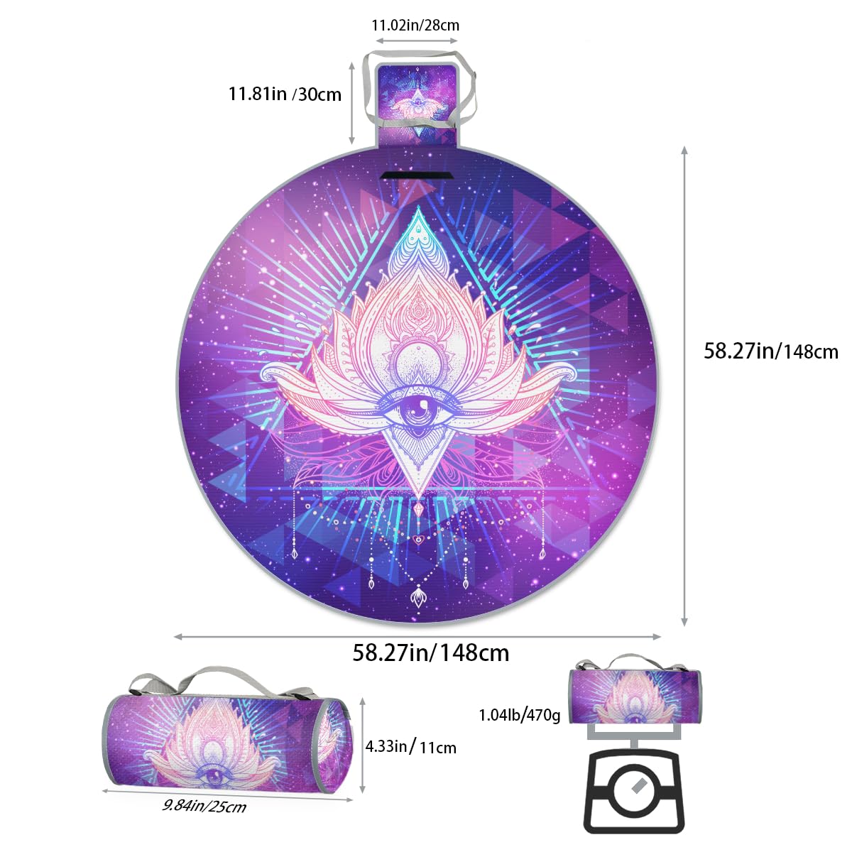 Shimoshe Galaxy Eyes Picnic Outdoor Blanket Foldable Waterproof Sandproof Beach Blanket Portable Water-Resistant Round Picnic Mat for Travel Camping Park Lawn