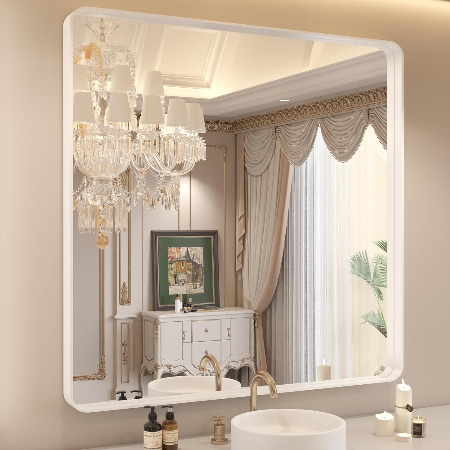 Amazon.com: WEER White Bathroom Mirror 36X36 Inch, Rounded Rectangle ...