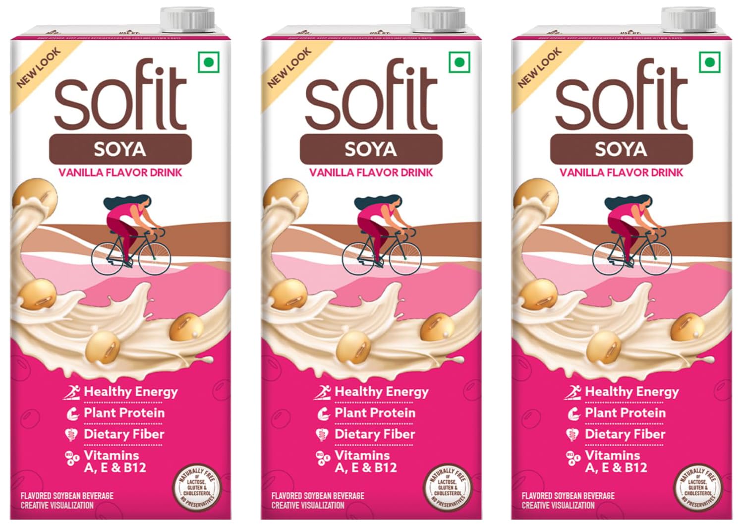 Sofit Soya Drink Vanilla, 1000ml| Vegan Drink |Enriched with plant protein, dietary fibers, vitamins and calcium | Lactose Free | Gluten Free | Preservatives Free (Pack of 3)