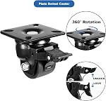 W B D WEIBIDA 2” Roues de roulette pivotante de plaque 4 Charges lourdes, capacité de charge 2200lbs, Faible gravité Centre Design Roues de Roue Noire Double verrouillage, Durable & Du calme & Roues en nylon robuste pour l'industrie
