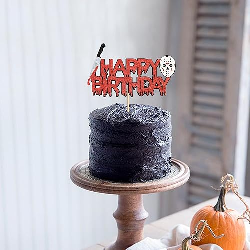 Miniatura 4 de Ercadio 1 paquete de decoración de pastel de película de terror con purpurina para Halloween Killer para pastel de cumpleaños con temática de