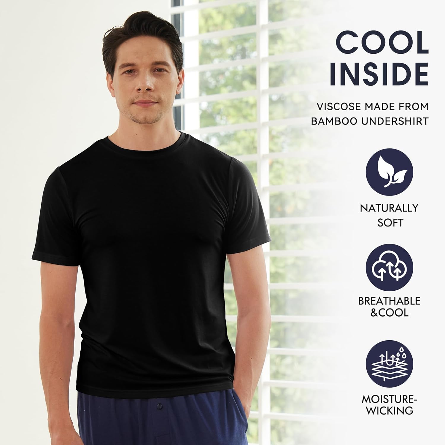 BAMBOO COOL Men's Undershirts Moisture Wicking Crewneck T Shirts, Breathable Stretch Soft Tees for Men, 6 Pack - Image 4
