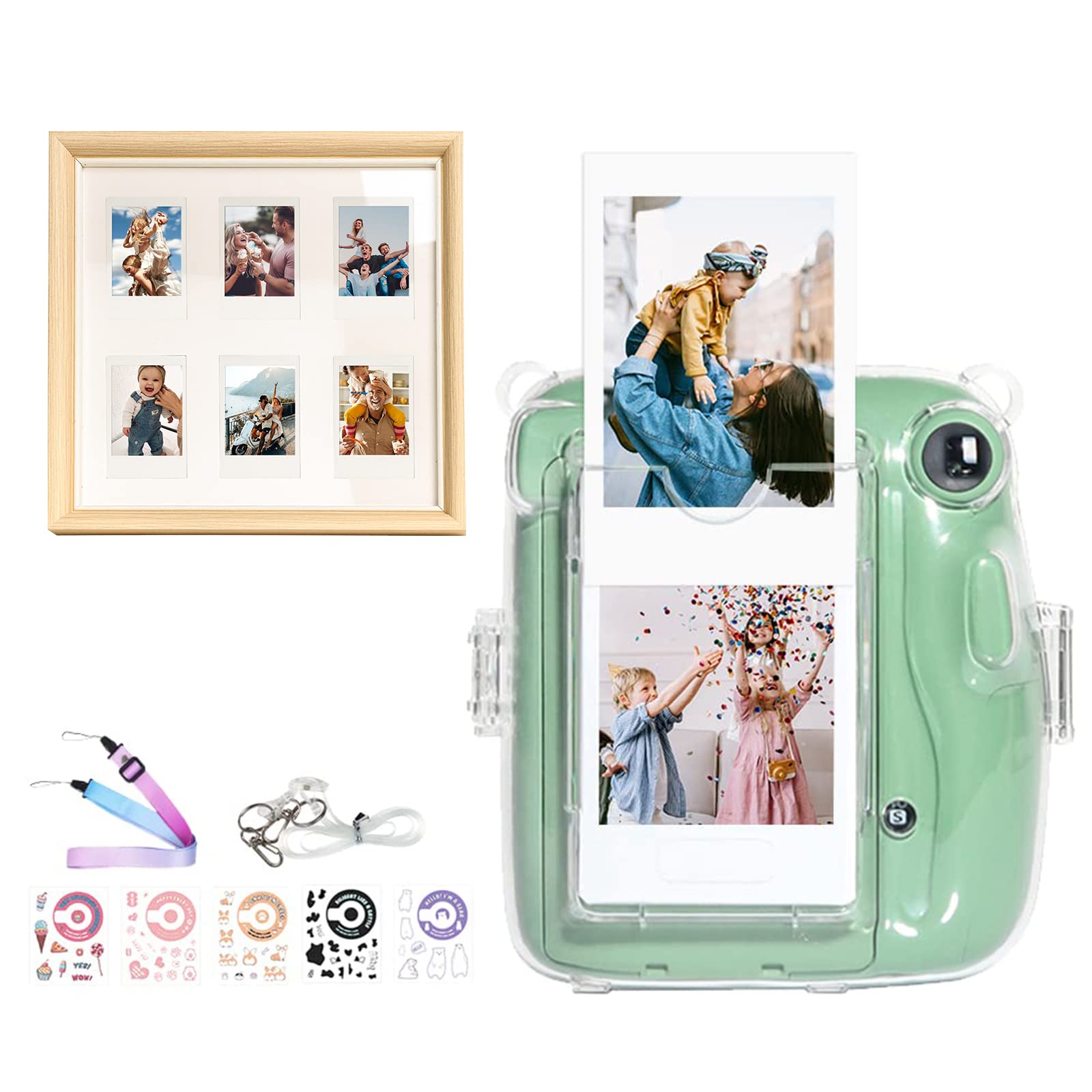 CAIYOULEProtective Camera Case for Fujifilm Instax Mini 11 Instant Film Camera Clear Case with Wooden Picture Frame