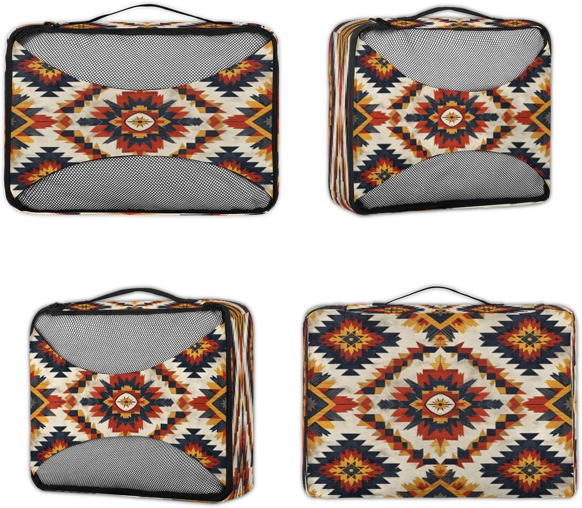 Tribal Fashion Flowers 4 Set Packing Cubes Packing Cubes for Women Lightweight Travel Essential Bag Clothes Carry on Suitcase Bags for Accessories Essentials