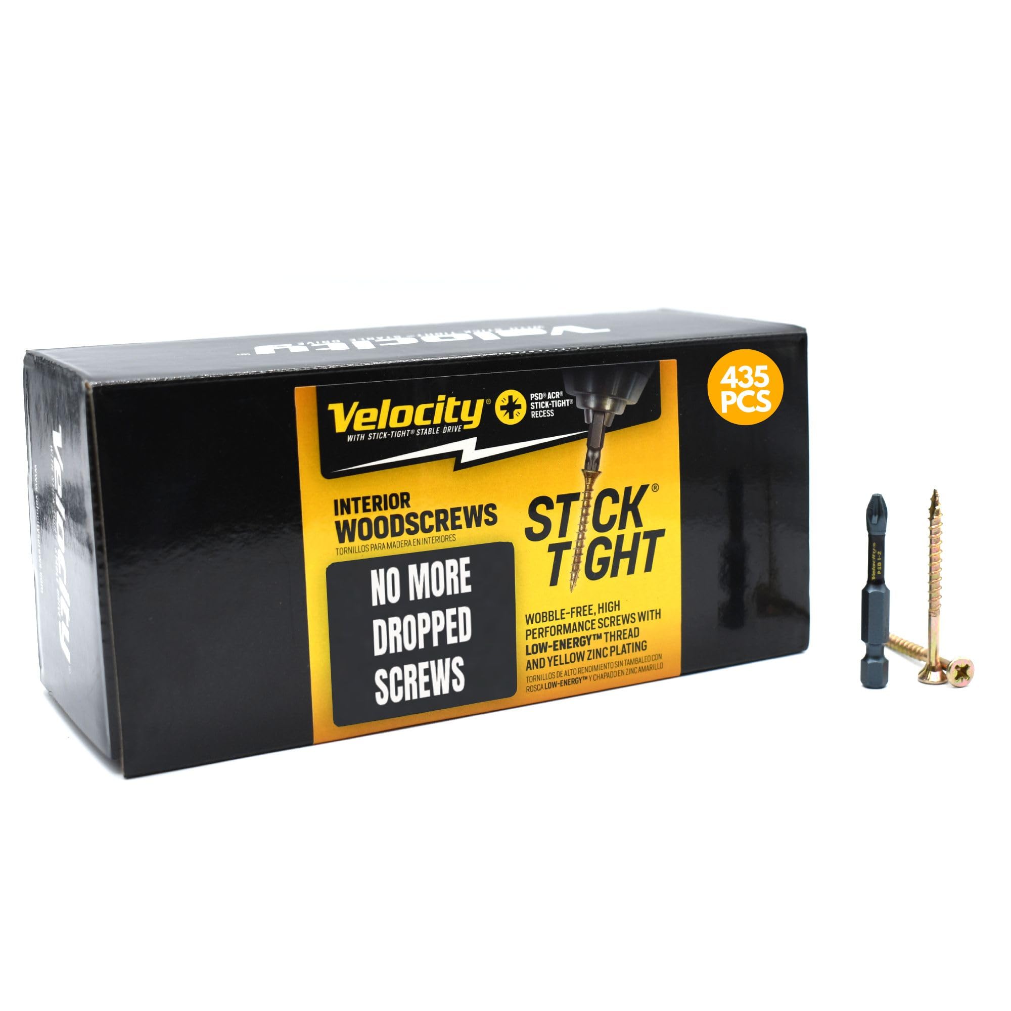 Velocity Interior 2 Inch Wood Screws Contractor Pack (Size #8, 435 Pcs) – Self Tapping Screws with Phillips Bits, Stick Tight Technology, Carbon Steel