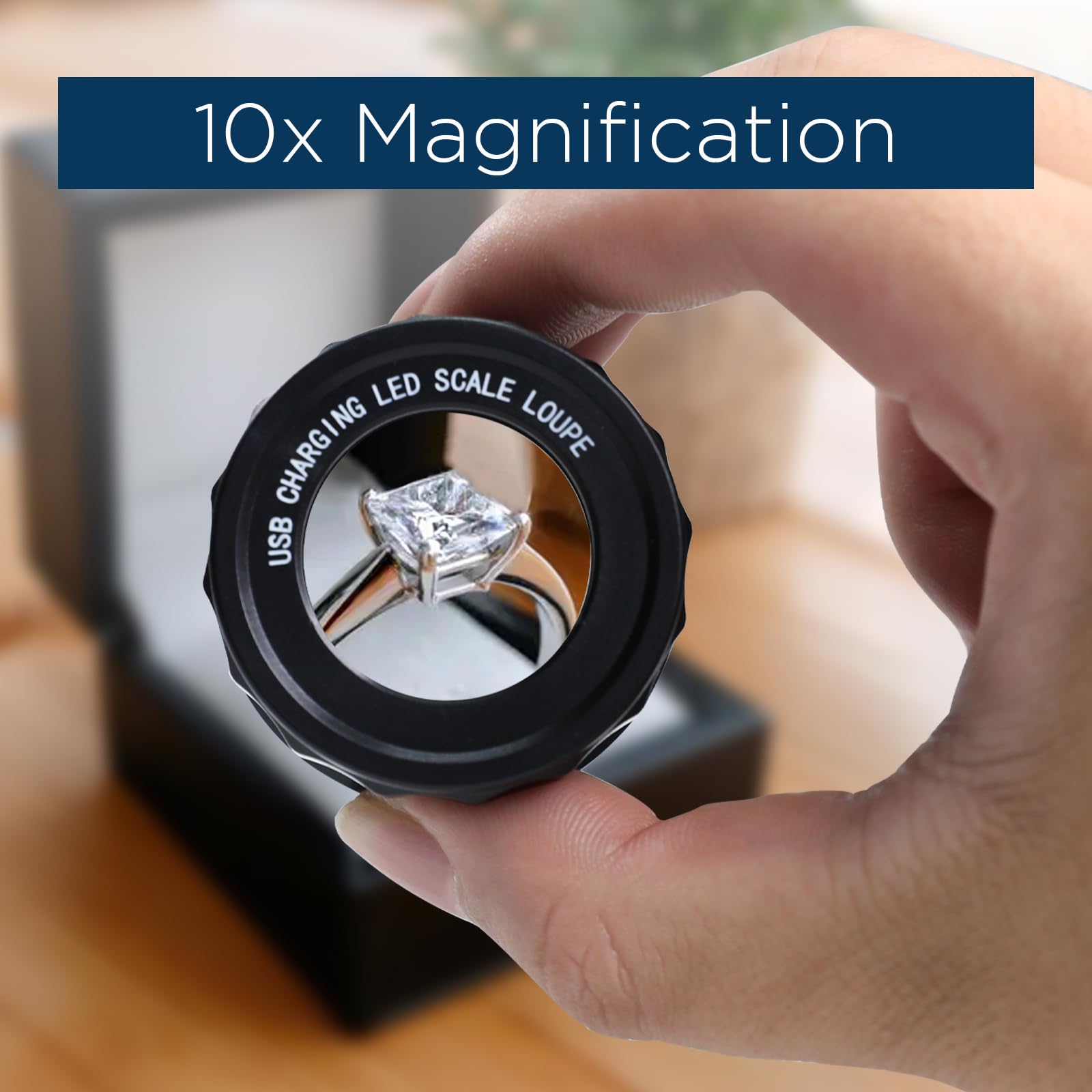 10-fache LED-Lupe mit 4 Skalen, wiederaufladbar über USB, Schmucklupe, verstellbarer Fokus, Taschenlupe für Schmuck, Uhren-Reparatur, Münzen, Briefmarken
