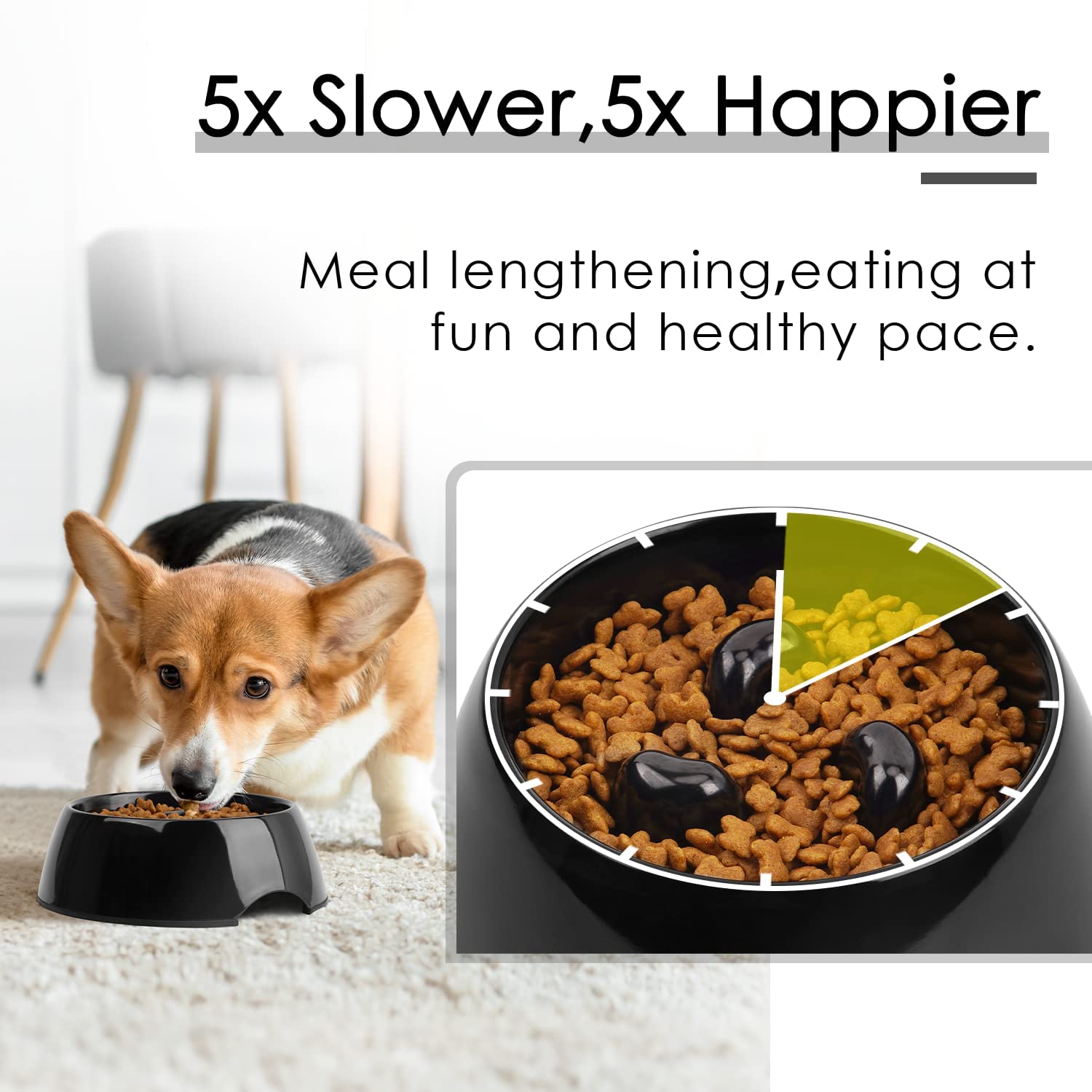 Super Design - Ciotola per cani con alimentazione lenta, melammina, tazza da 1,5, nera, 21,8 x 21,3 x 6,9 cm, 0,6 kg
