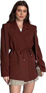 Kadın Vatkalı Kuşaklı Blazer Ceket Modern Oversize Şık Ceket