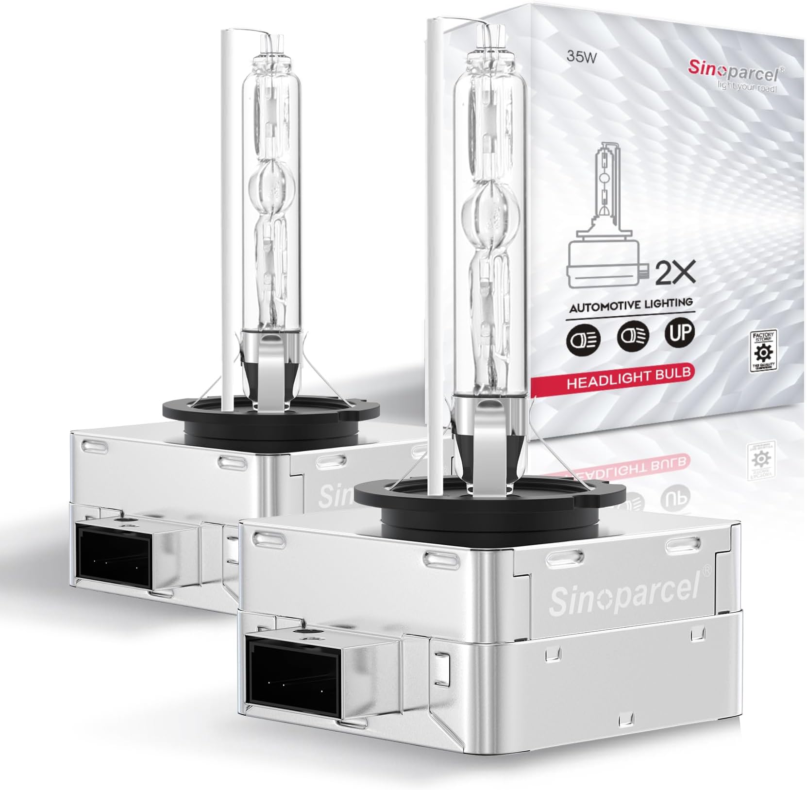 SinoparcelD1S Xenon Bulb, 6000K Cool White, 35W 3600LM, 50% Brighter Than Original HID, OEM Quality, MOT Compliant, IP67, Suitable for 66144 66140 85140 85415, 2Pcs