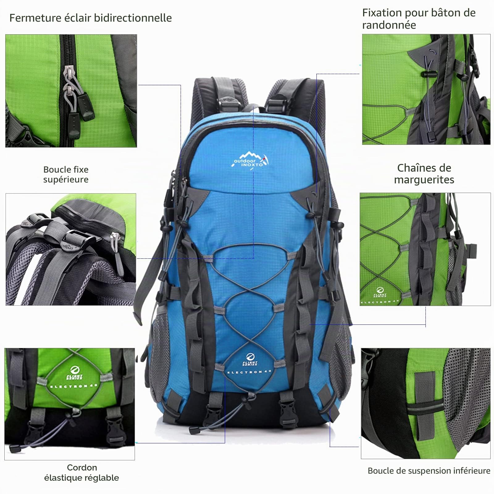 40L Sac à Dos Randonnée Léger Imperméable Sac pour Camping Voyage Alpinisme Trekking, Sac à Dos avec Housse De Pluie