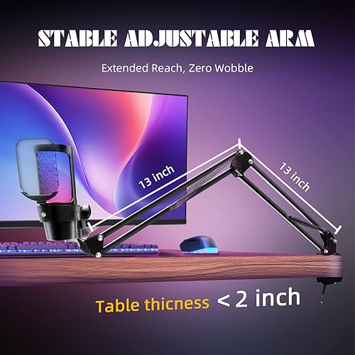 Miniatura 8 de VCOM Kit de micrófono USB para juegos, micrófono de brazo dinámico de condensador para podcasting, transmisión, con soporte de brazo de brazo,