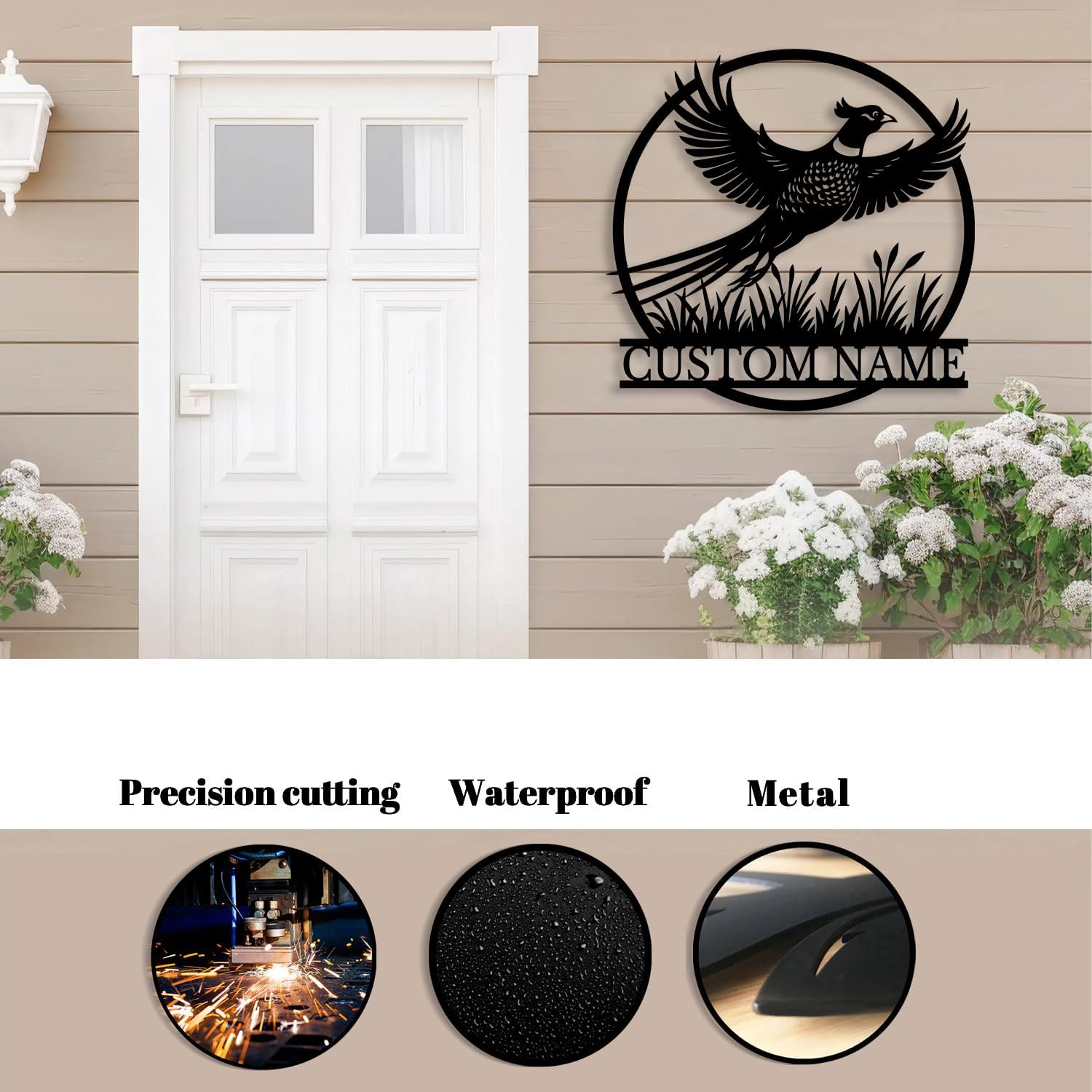 Custom Pheasant Metal Sign,Personalized Hunter Name Sign,Hunting Lodge Decor,Farmhouse Rustic Wall Art,Cabin House Number Address Plaque (Style-3)