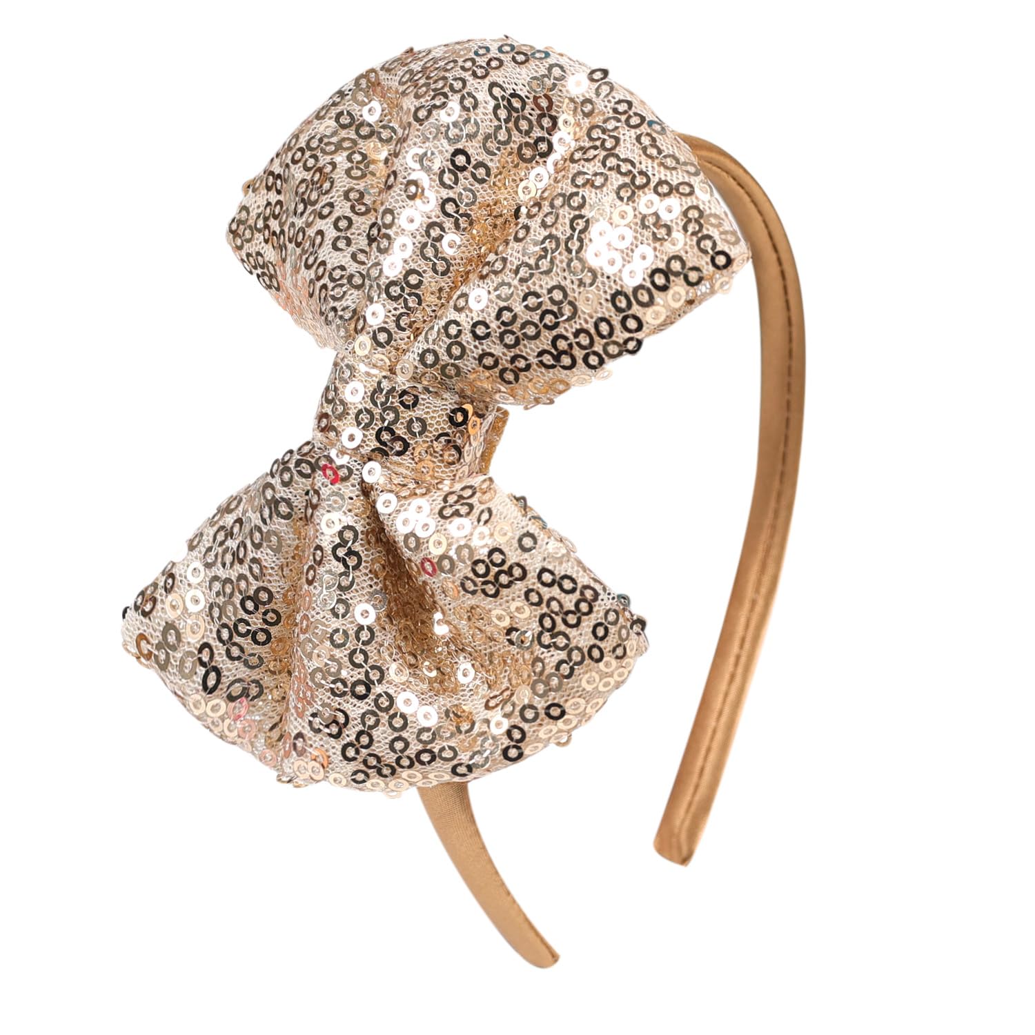 AMYDECOR Love Fairy 4.3-Inch Sparkly Sequin Bow Tie Headbands - Boutique Ribbon Bows for Girls, Kids, and Women (Gold)