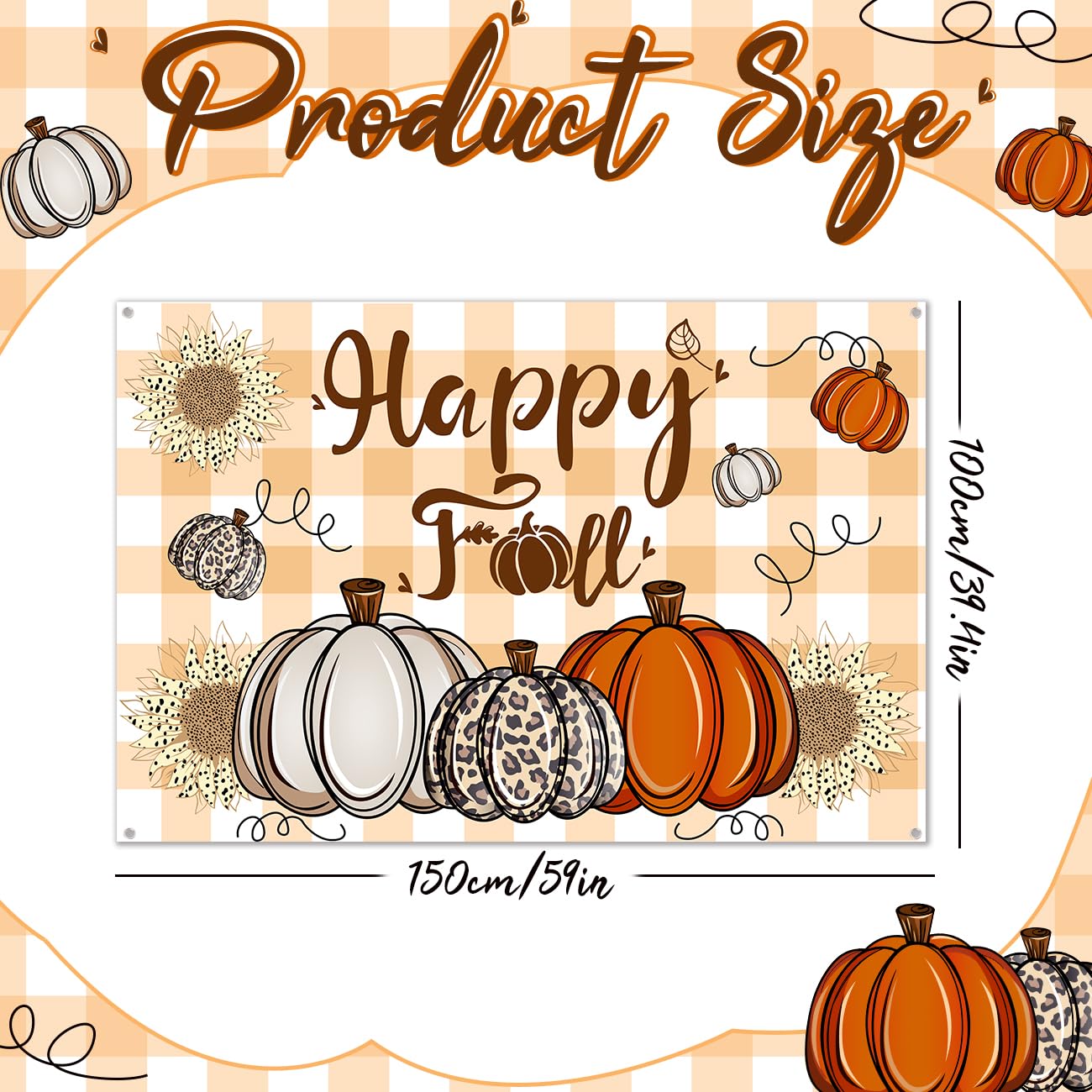 Happy Fall Y'all Backdrop Banner 72.8x43.3 Inch - Vintage Autumn Thanksgiving Party Decor