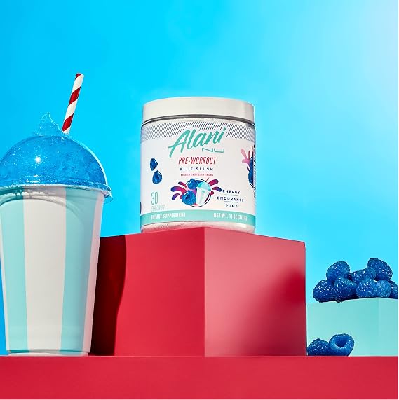 Alani Nu Pre Workout Powder Blue Slush, Amino Energy Boost, Endurance Supplement, Sugar Free, 200mg Caffeine, L-Theanine, Beta-Alanine, L-Citrulline, 30 Servings