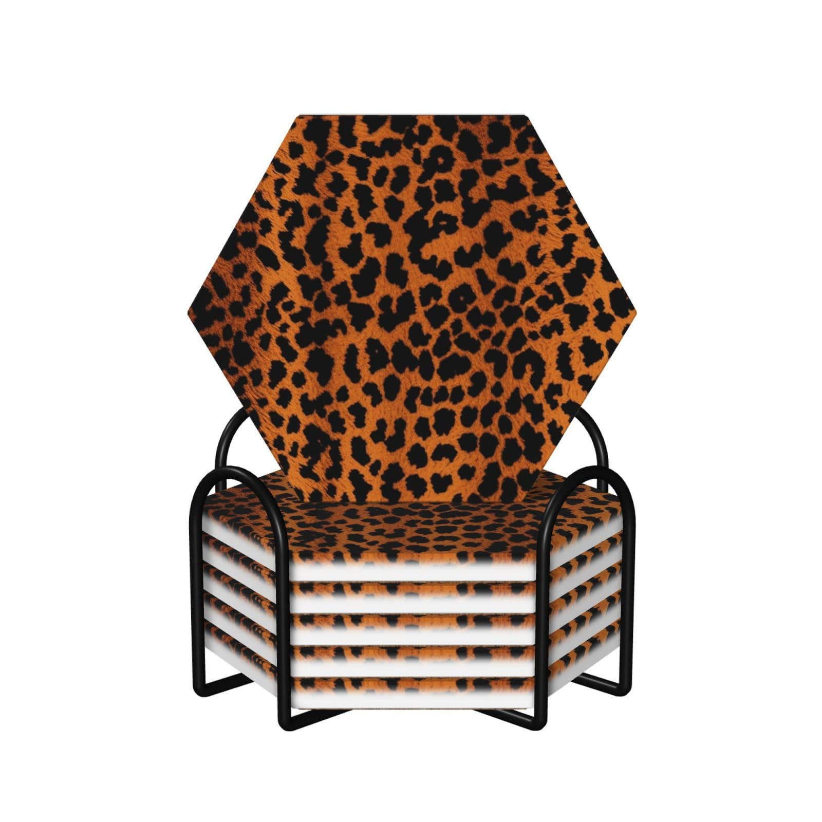 Dessous de verre ronds absorbants en céramique lot de 6 avec support en métal et base en liège