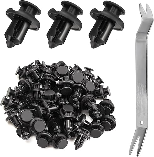 Dickno 100 clips de retención para parachoques delantero, juego de remaches de pasador de empuje automático con removedor de sujetadores, OEM