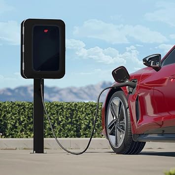 Tesla Charger Enclosure with Pedestal, Lockable Ev Charger Box Waterproof, Floor Mounted Charging Station Box, Outdoor Ev Charger Cable HolderBlack2