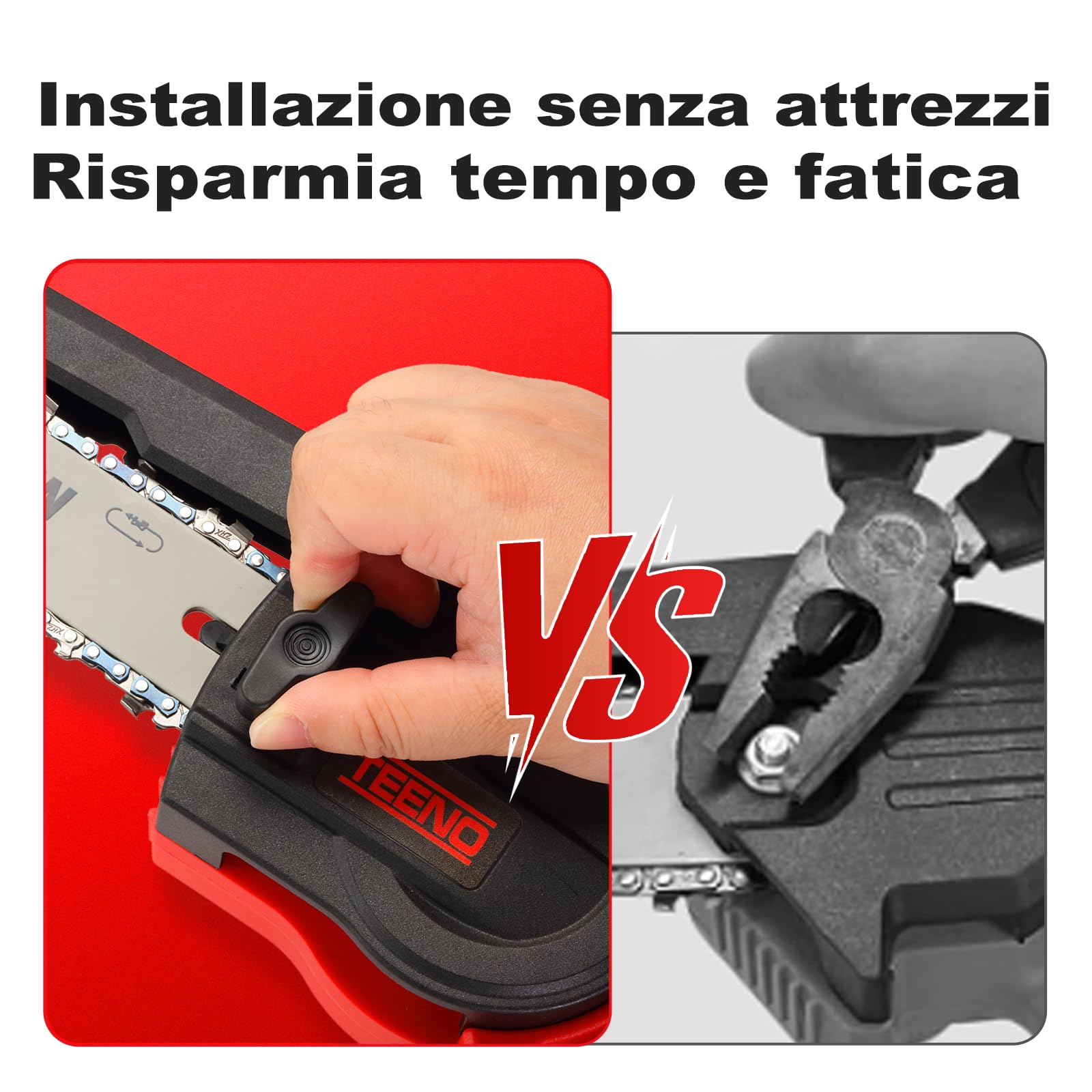 TEENO Motosega a Batteria, 1000W Mini Motosega Elettrica 6&8 Pollici 2-in-1, Kit con 6 Catene (3×6"+3×8"), Motore Senza Spazzole, 2×4000mAh, 5500 RPM, Leggero per Giardinaggio, Potatura, Legna