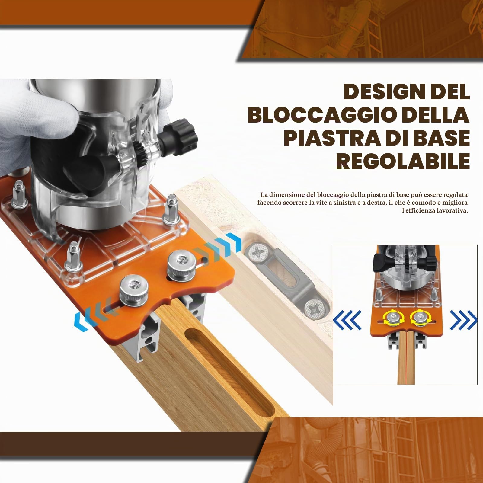 Set di fresa per legno, set di supporto per fresa per legno, base 2 in 1, base a fessura e supporto di fissaggio per trimmer da 64/65 mm, con scala fresa, piastra di base per fresatura a mano