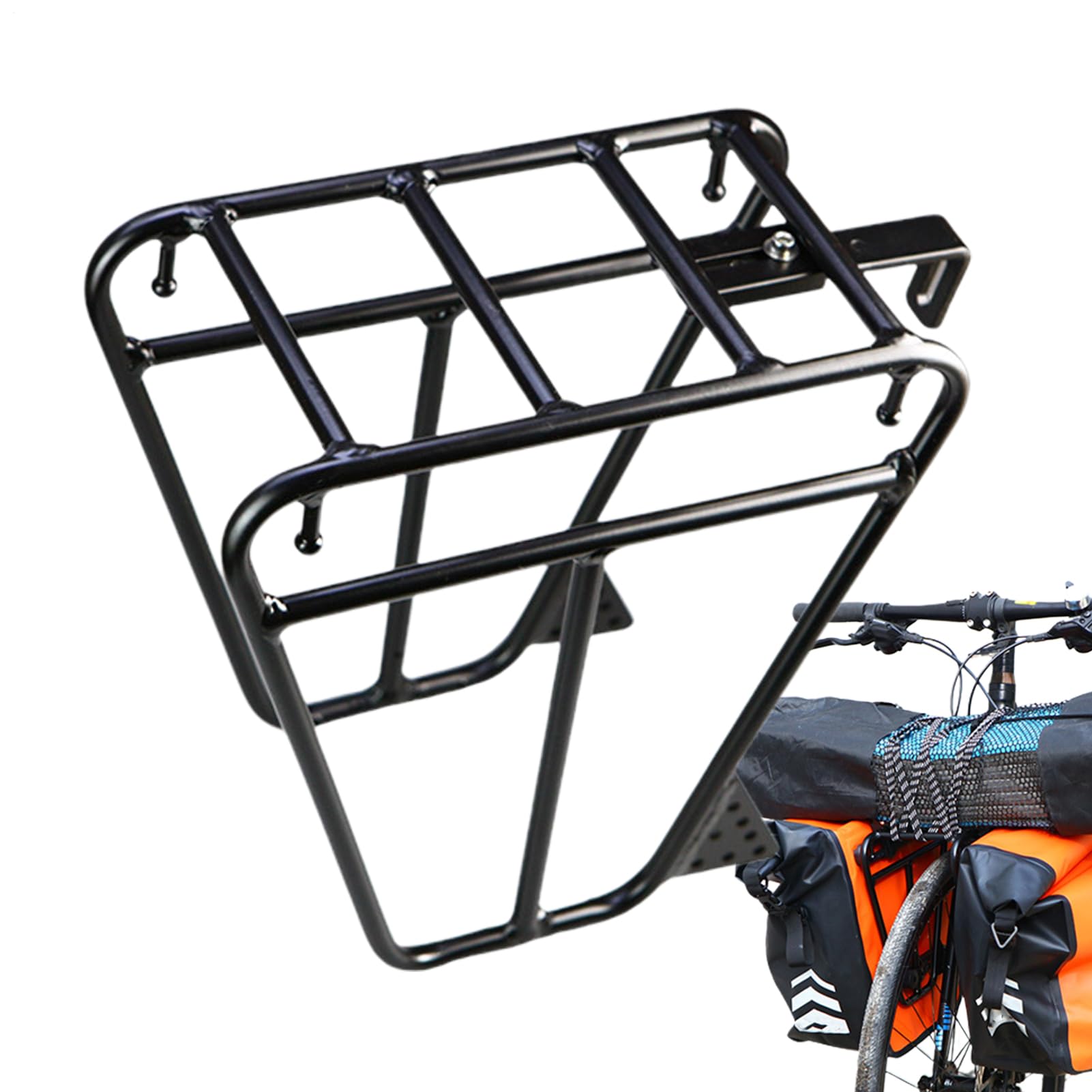 Portapacchi per bicicletta, portapacchi anteriore con supporto regolabile | in acciaio resistente, accessorio per bicicletta con design stabile, attrezzatura da viaggio per bici da strada e