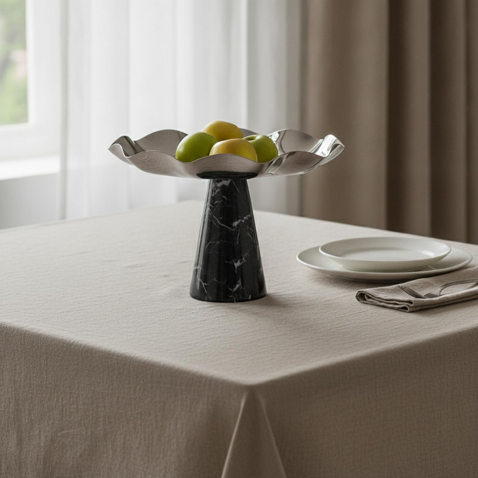 Milageto Modern Schale mit gewelltem Rand | Elegantes Design für Tischdeko, Obstschale mit Marmorfuß, Präsentierteller, Esstisch, Wohnzimmertisch, Ästheten