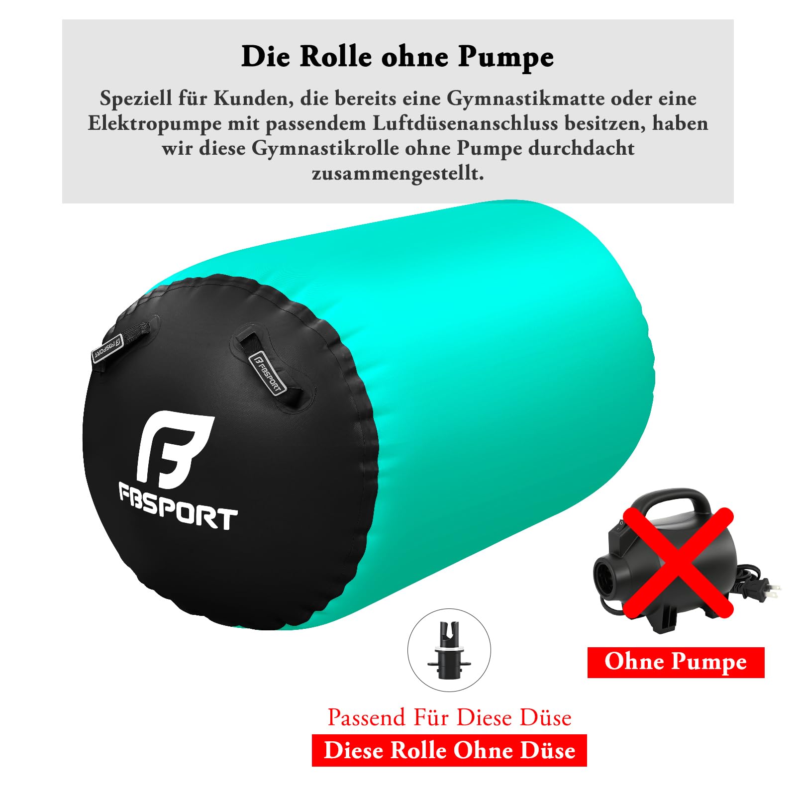 FBSPORT Aufblasbare Air Roll, 100x60cm Aufblasbare Luft Rollen, Yoga Gymnastik Zylinder, Gymnastikmatte, Gym Air Barrel, Air Tumbling Track, Sportmatte für zuhause mit Tragetasche, Outdoor, Fitness