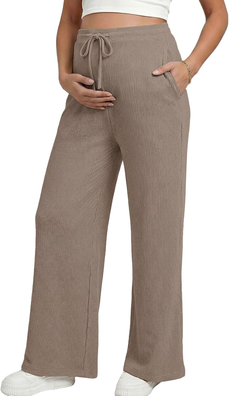 BLENCOT Maternity Pants Casual Stretchy Wide Leg Pregnancy Trousers