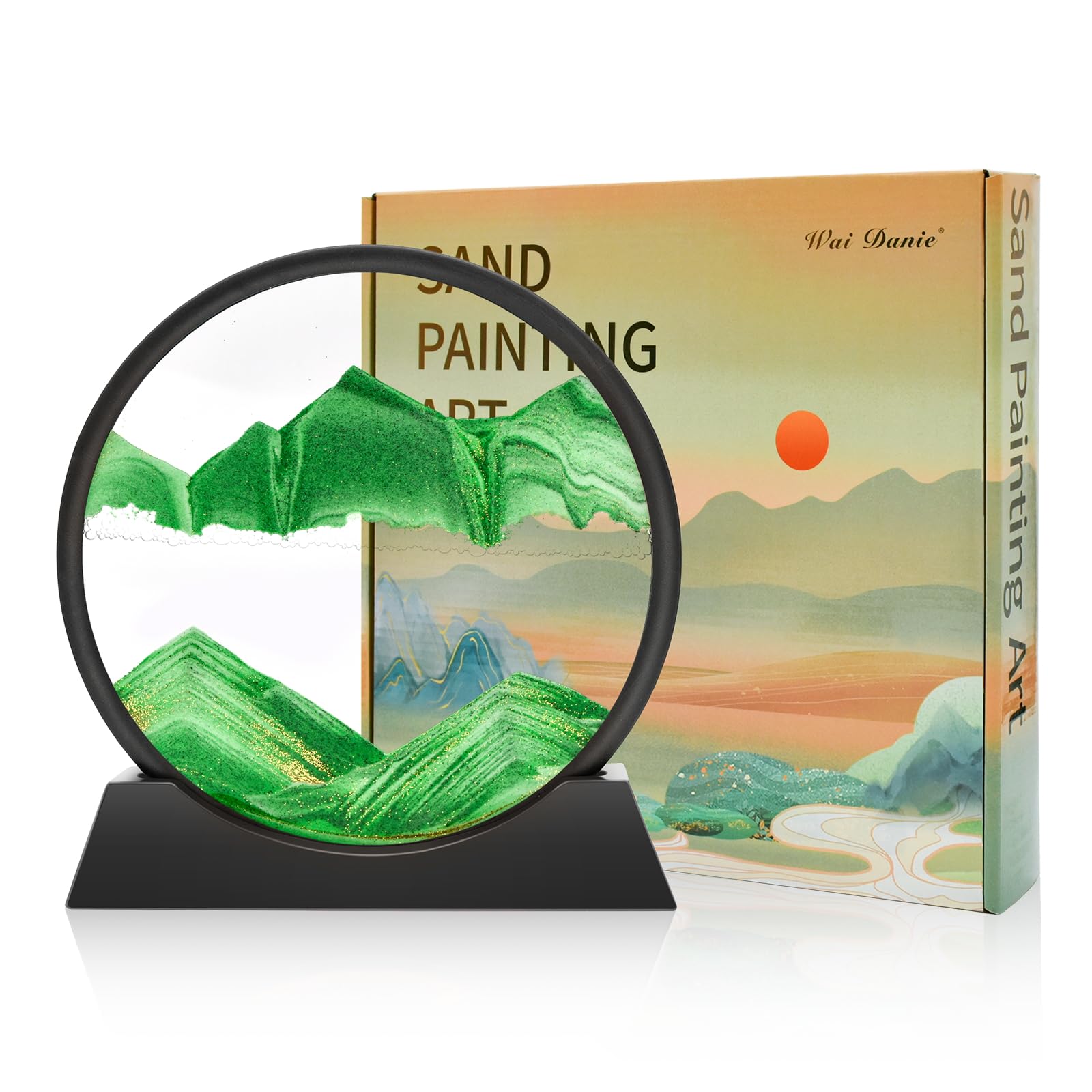 Wai Danie Pittura di Sabbia Che Scorre Quadro Sabbia Movimento sabbia dinamica 3d Hourglass Deep sea Sandscape Display Decorazioni per la Casa e l'ufficio Giocattoli da Scrivania per Adulti (verde 12”