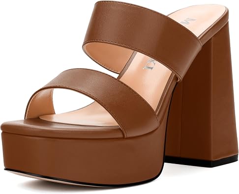 Womens Platform Chunky Heels Sandals Square Open Toe High Heeled Sandals Slip On Slides Dress Party Wedding Shoes
