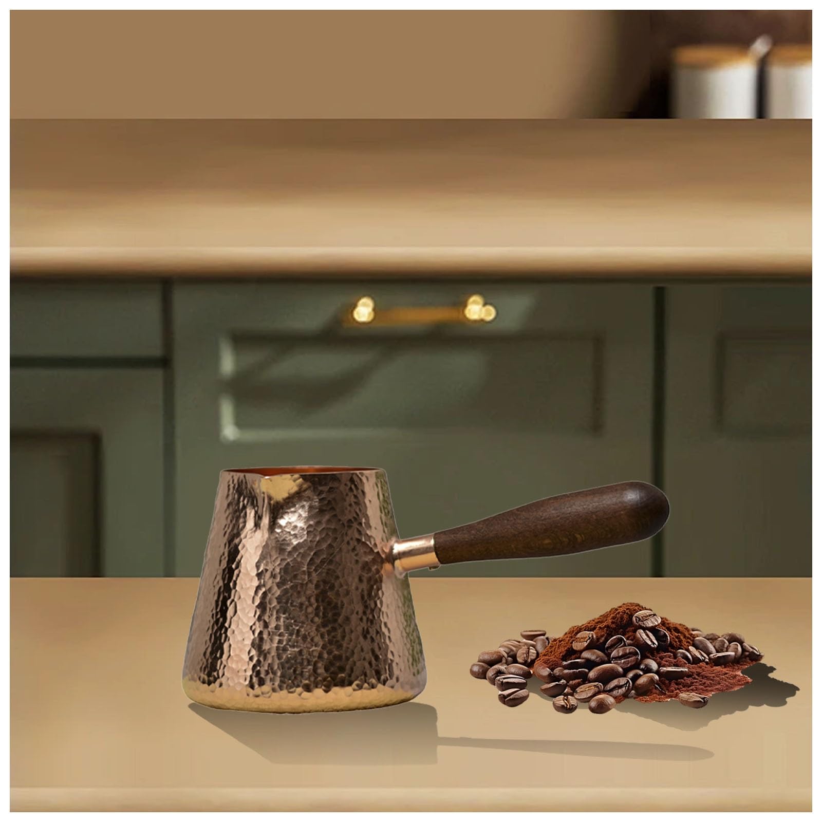 Cafetière Turque à Long Manche, Chauffe-Lait en cuivre, Fait Main, résistant à la Chaleur, Accessoire for cafés, Restaurants et Cuisines.
