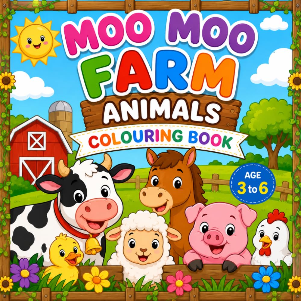 Moo Moo Farm Animals Coloring Book for Kids Ages 3-6 Fun and Easy Farm Animal Coloring Pages Featuring Cows, Sheep, Pigs, Horses, Tractors, Barns, and ... for Toddlers and Preschoolers with 64 Pages