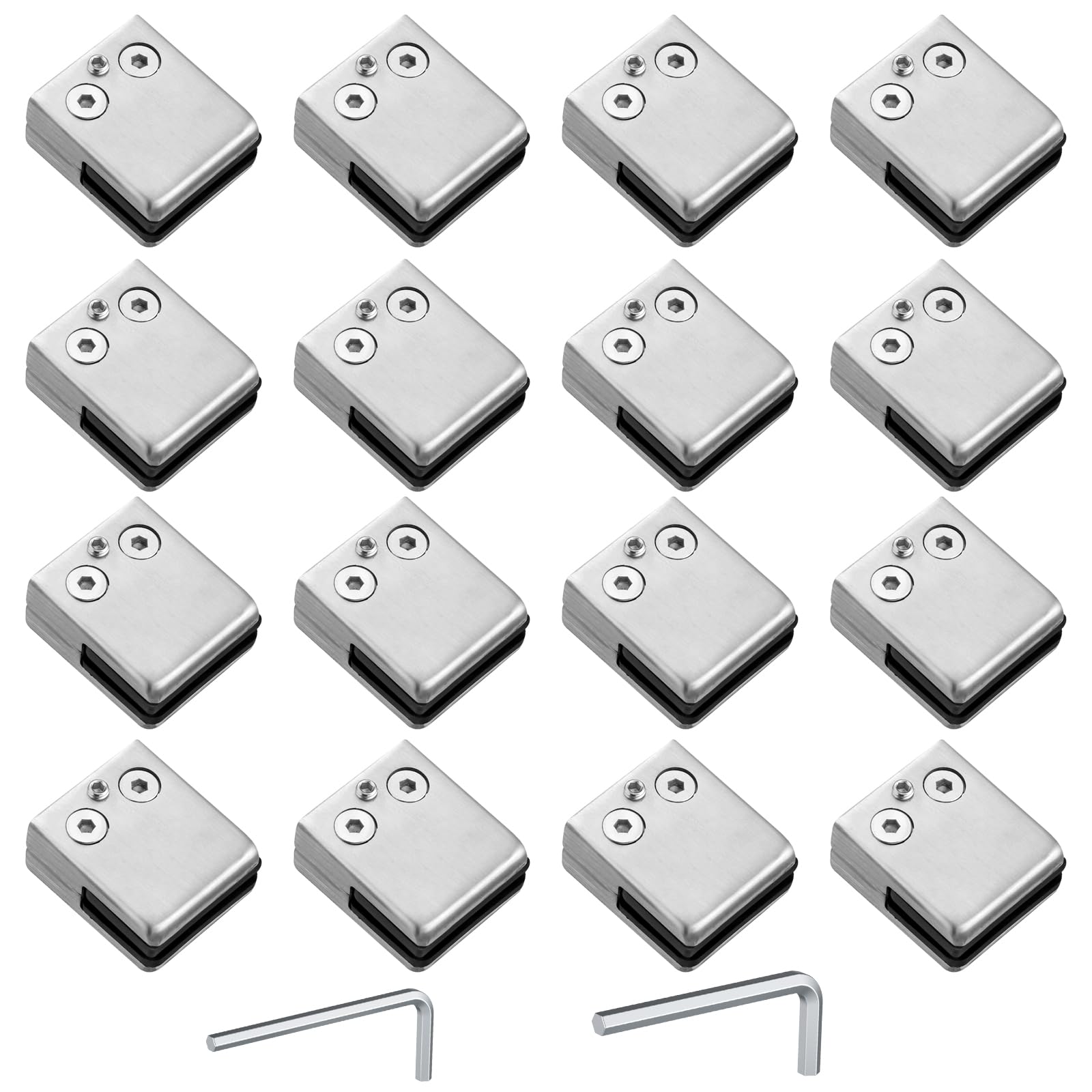 Proster 16 PCS Pinces à Verre Taille M (8–9 mm) en Acier Inoxydable 304 – Dos Plat, Finition Brossée, Fixation Antirouille avec Vis de Serrage pour Balustrade, Garde-Corps, Escalier et Main Courante