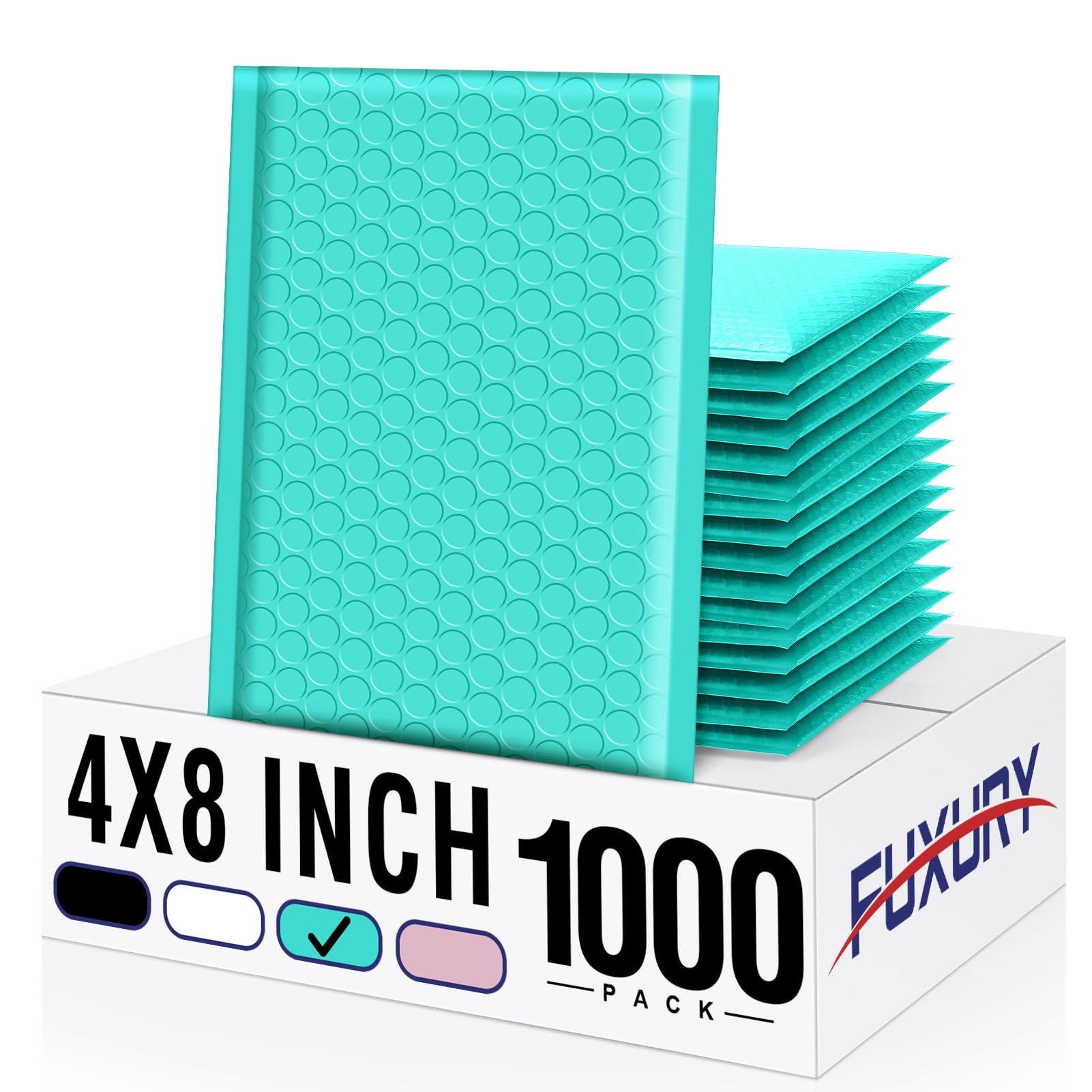 Fuxury Bubble Mailers 4x8" Teal Padded Envelopes 1000Pack